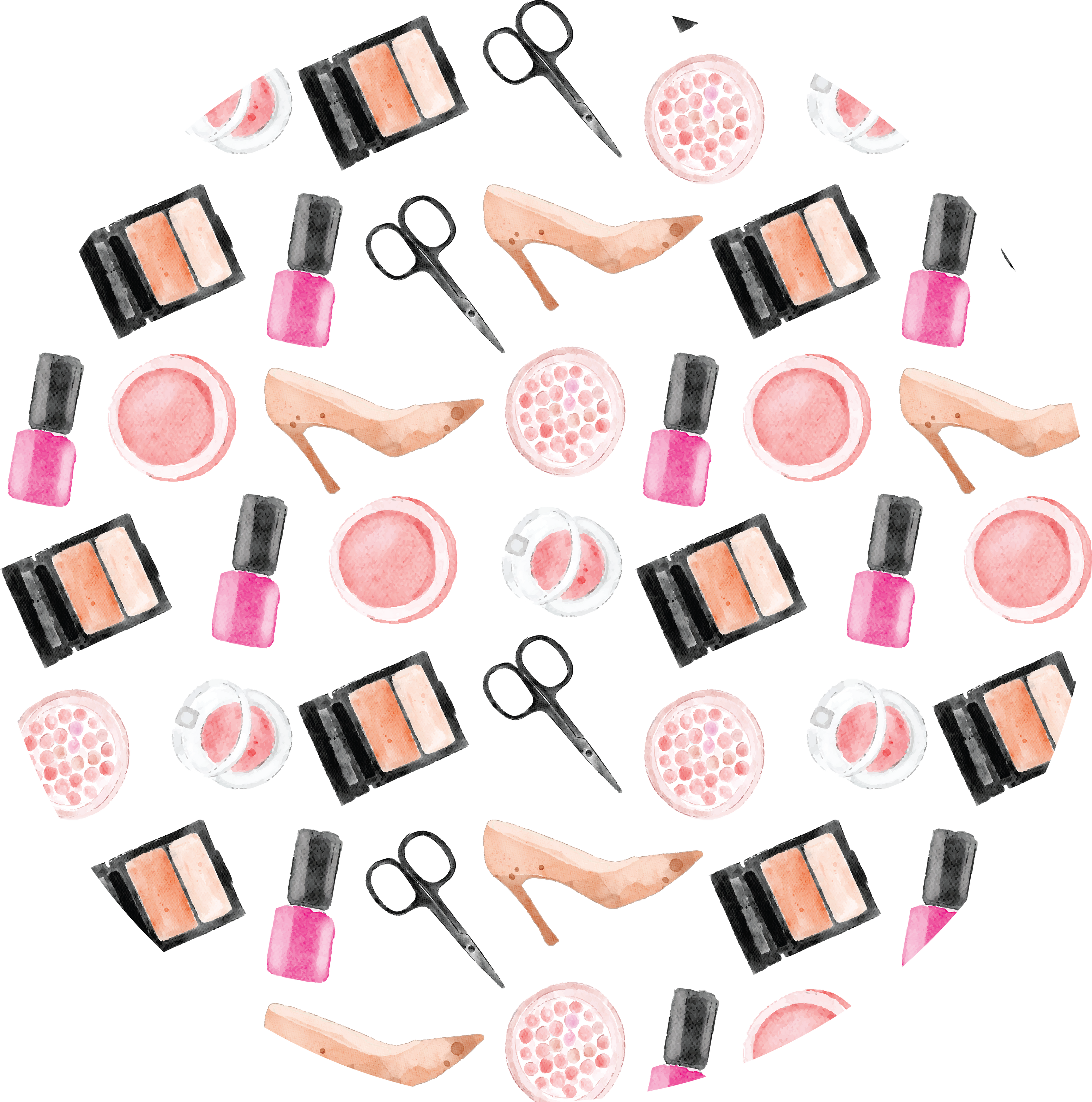 makeup tools and fashion accessories watercolor illustration